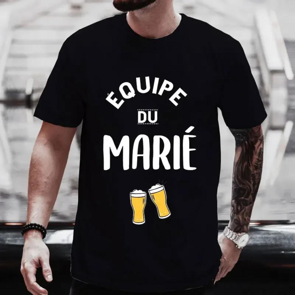 Fashion Beer Graphic Tops for French Men EVG Team Groom Squad Best Man T Shirt Single Farewell Wedding Bachelor Stag Party Tees