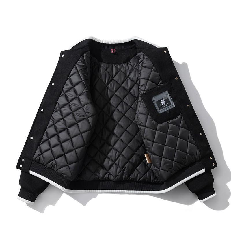 Unisex Vintage Baseball Jacket Warm Thickened Wool Blend Oversized Hoodless Outerwear Winter Daily Wear