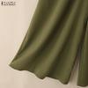 ZANZEA Womens Casual Solid Color Loose Wide Leg Pants