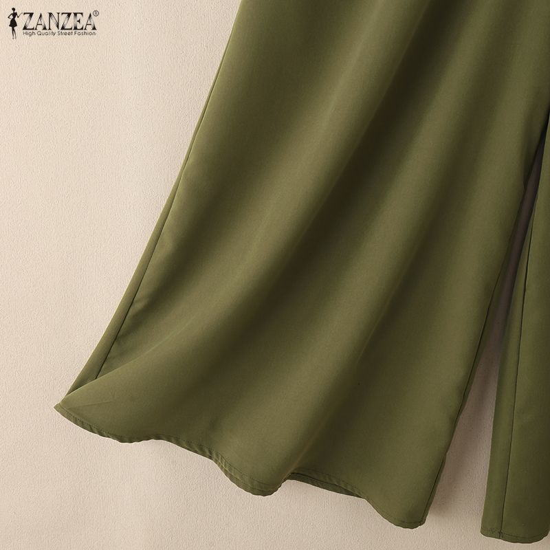 ZANZEA Womens Casual Solid Color Loose Wide Leg Pants