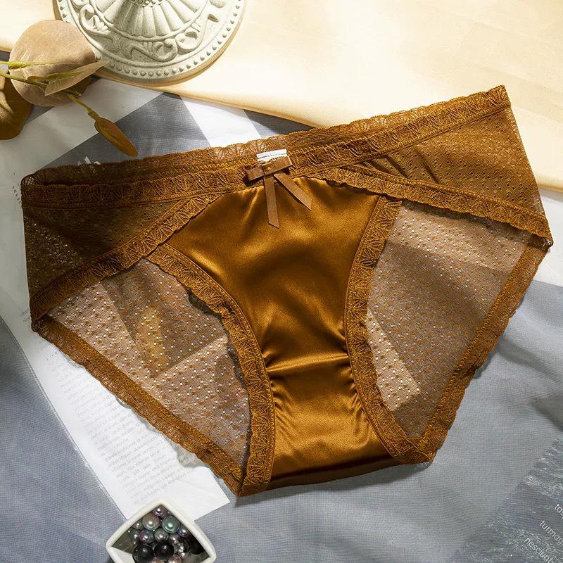 Women's Sexy Mesh Lace Panties - Lightweight, Breathable, Transparent, Mid-Rise Briefs with Pure Cotton Crotch.