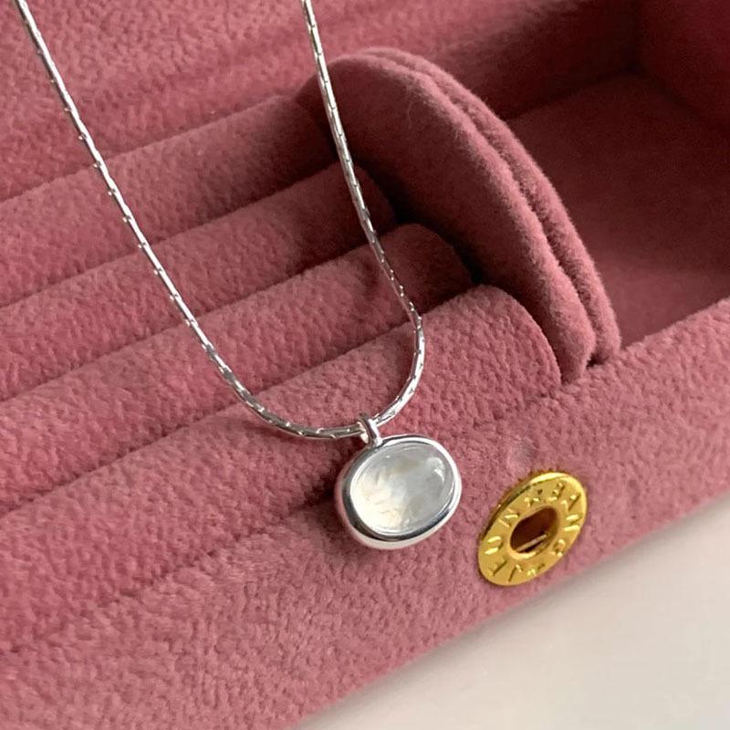 S925 Pure Silver Black Agate Ellipse Necklace Girl