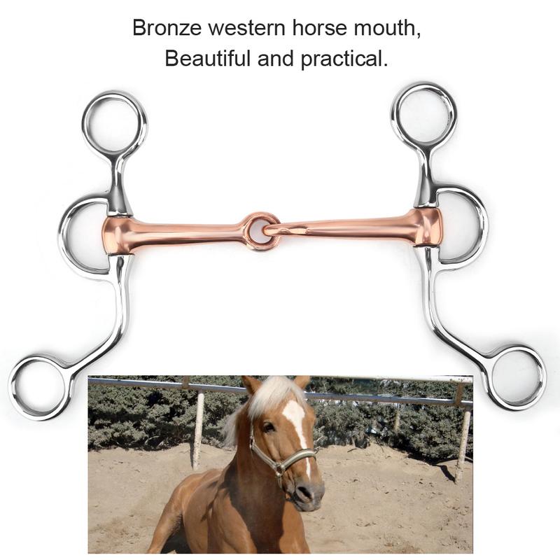 D- Gag Snaffle Bits Equestrian Loose Full Cheek Gag Horse Chew Stainless Steel Training Bit Copper jointed Month