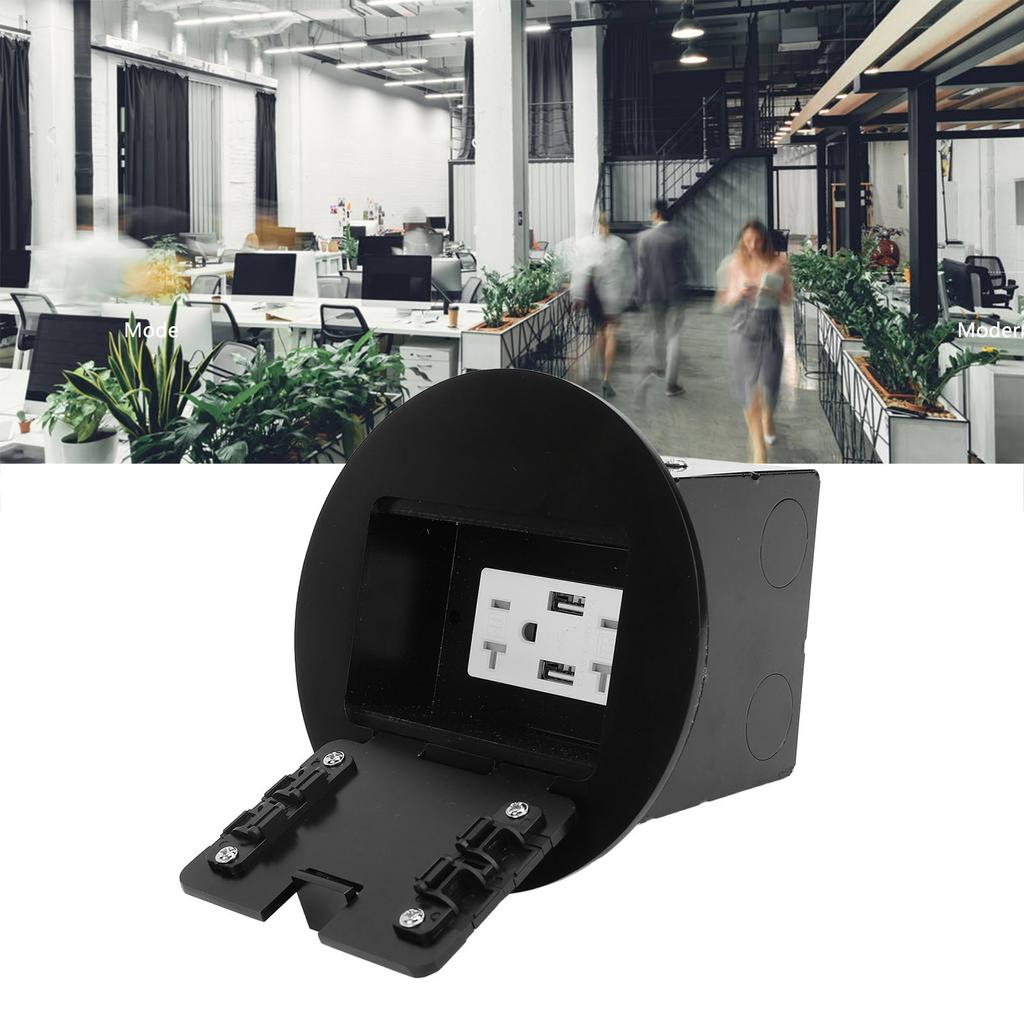Recessed Floor Outlet Box Water Proof Stainless Steel Flat Socket Kit 20A 2 3 Holes 2 USB Round Blac