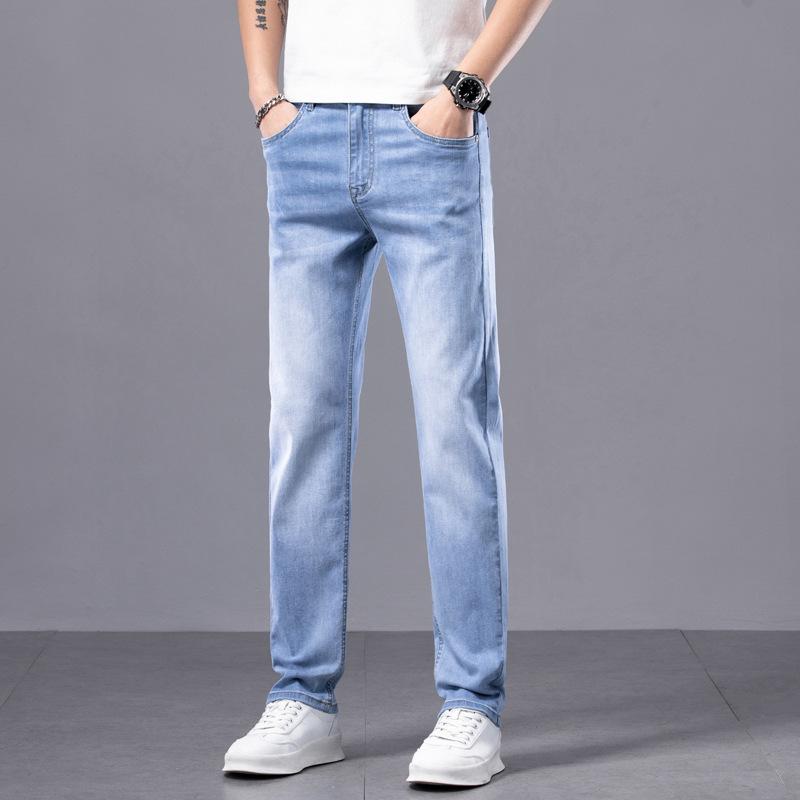 JYL Men's jeans novel straight wide fashion pants men's daily long