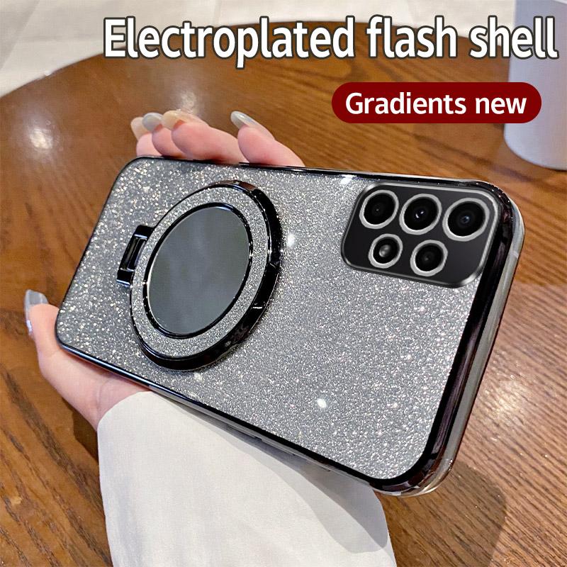 Glitter Sequins Mirror Girl's Summer Phone Case For Samsung Galaxy A30 A30S A31 A32 A33 A34 A35 A36 Magnetic Holder Bling Cover