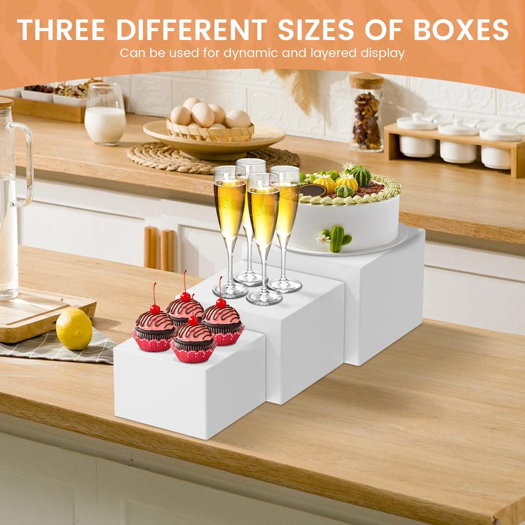 3Pcs Acrylic Buffet Riser Food Display Stands Stackable Desktop Food Stand Dessert Cake Buffet Party Display Decorating Box
