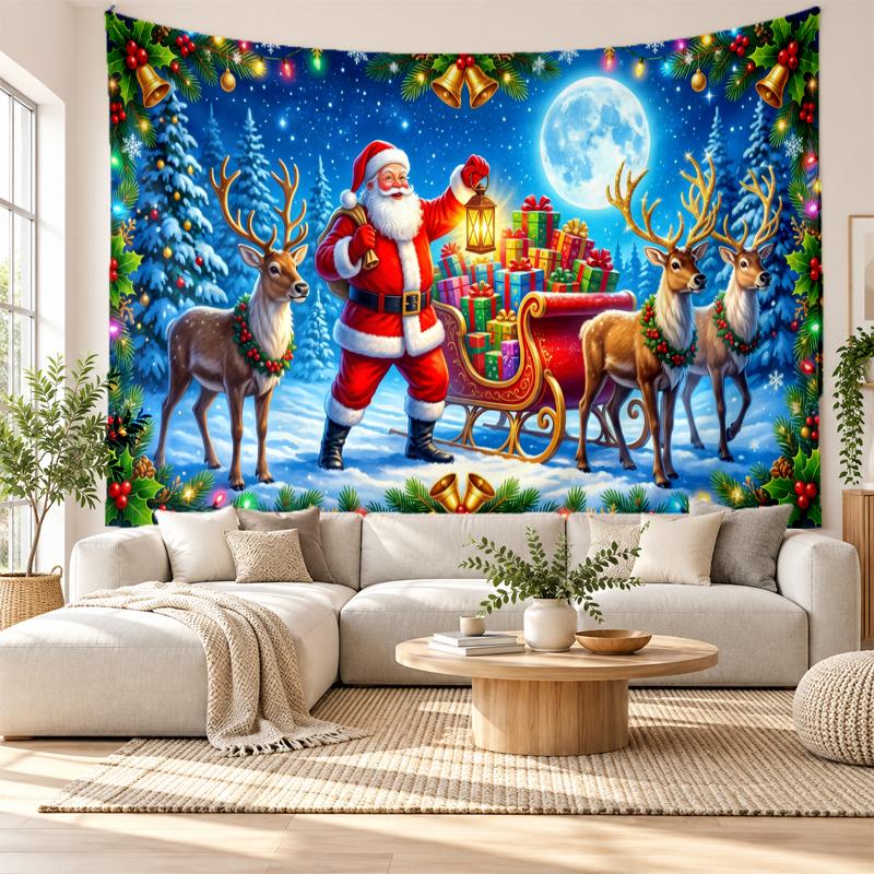 Weihnachtlich bedruckter Wandteppich für Schlafzimmer Wohnzimmer Wanddekoration Feiertagsgeschenk