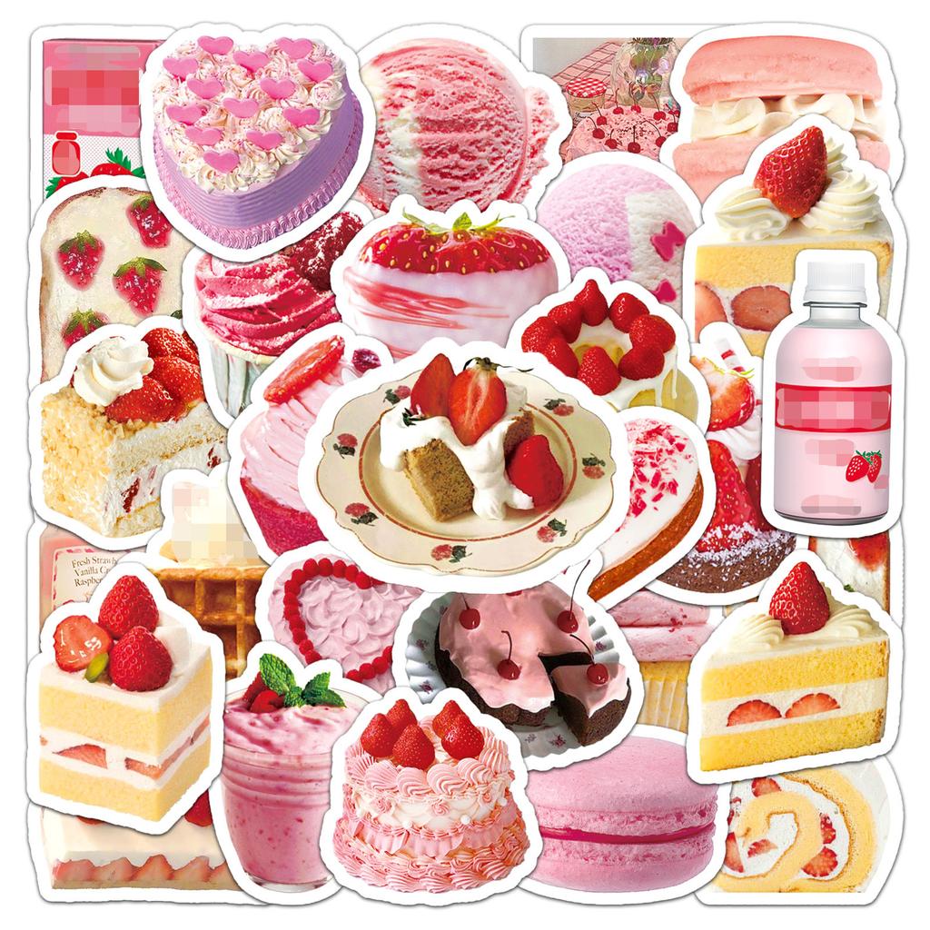50-piece Set of Sweet-themed Doodle-style Personalised Cake-patterned Water Bottle Luggage Waterproof Stickers