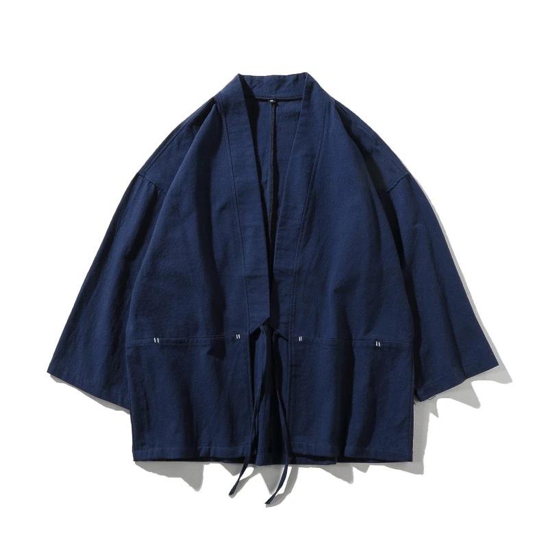Japanese Kimono Cardigan Men Linen Haori Yukata Male Samurai Clothing Chinese Hanfu Streetwear Jacket