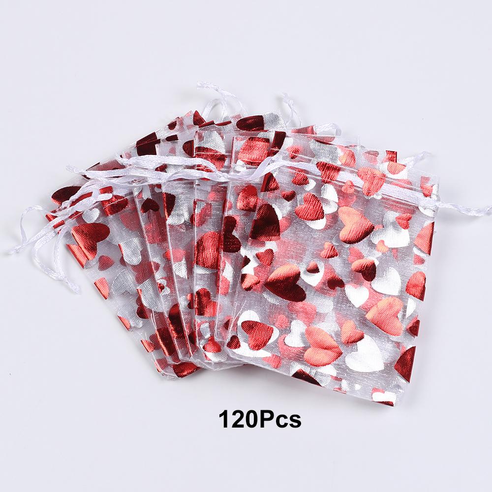 Xiaomi 6/30/60/120Pcs Valentine's Day Red Heart Organza Bags Gift Bags Pouches Jewelry Candy Packaging Drawstring Bags for Wedding