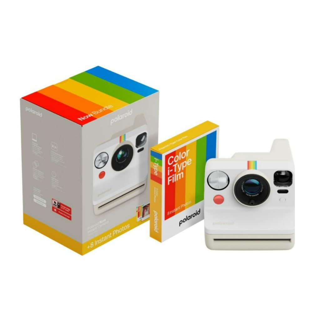 Polaroid Now 3rd Generation Instant Camera Film Bundle Now Pebble White Camera 8 Color Photos I-Type + - + (6573)
