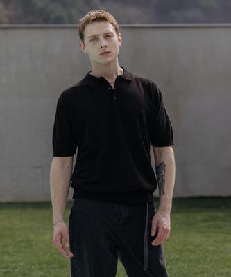 Dekkoloso Summer Cool Touch Collared Short Sleeve Knit [Black]