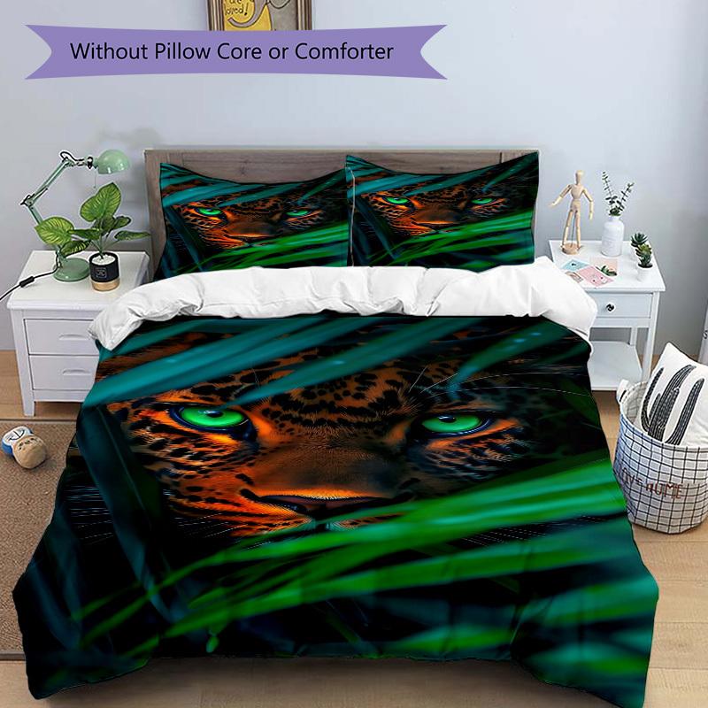 3PCs Leopard Print Design Cover Set, Breathable Fabric, Machine Washable (1 Duvet Cover + 2 Pillowcases) (Without Quilt) yy250911085