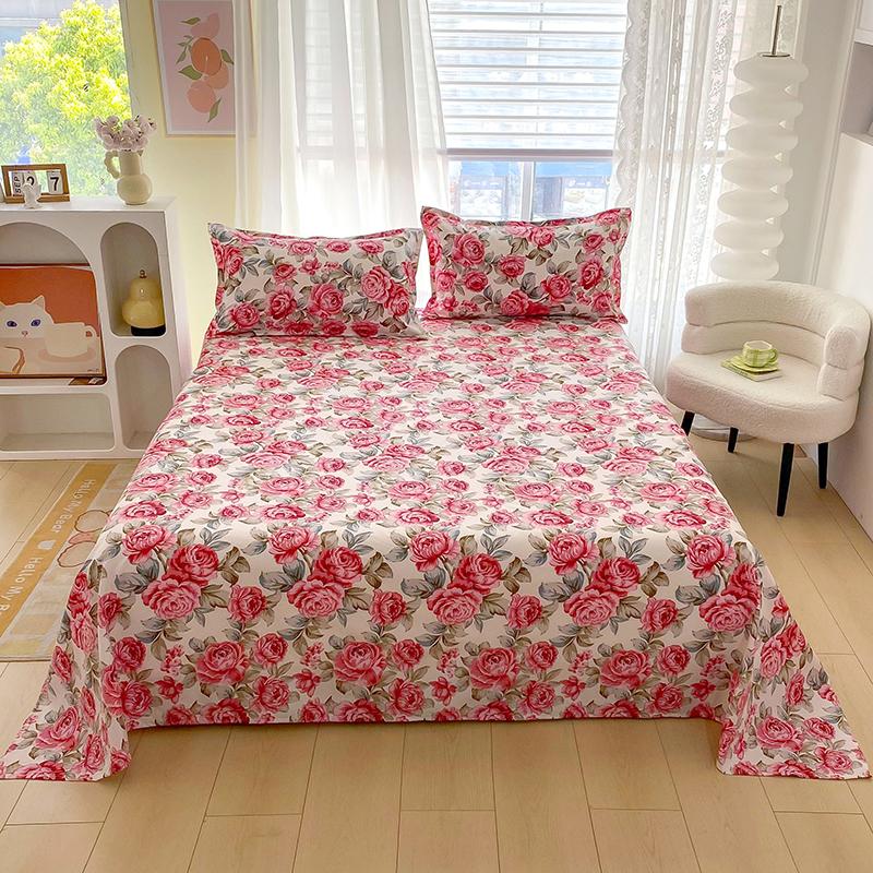 Flower Printed Flat Bed Sheets for Double Bed Single/Queen/King Reactive Printed Top Sheets for Beds sabanas cama Bed Linen