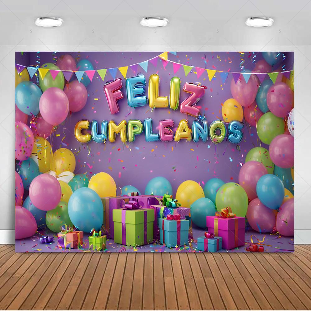 Spanish Happy Birthday Theme Background Supplies Colorful Balloon Birthday Party Decor Backdrop Banner Kid Gift Photo Shoot Prop