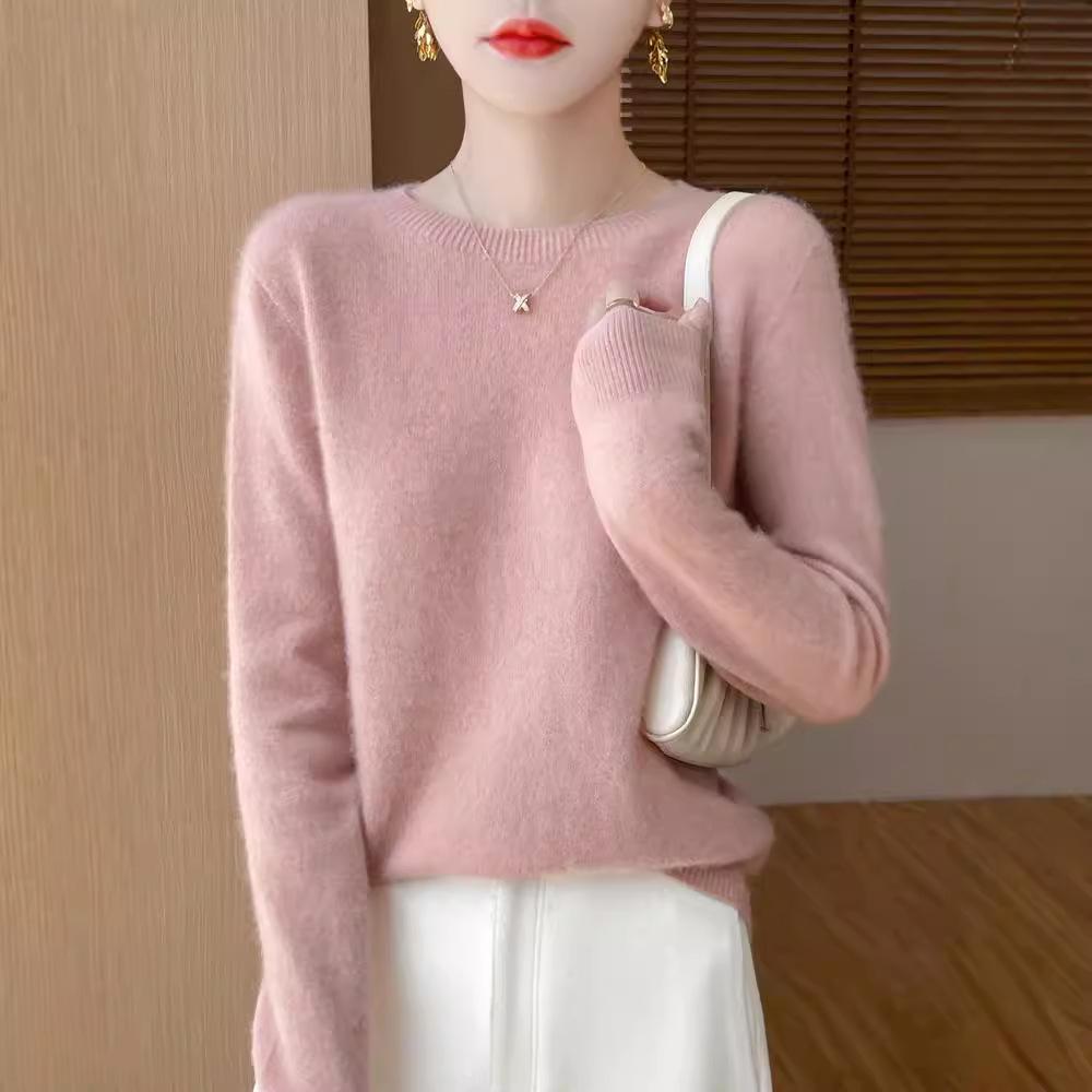 Women's Solid Color Wool Knit Pullover Sweater for Fall and Winter