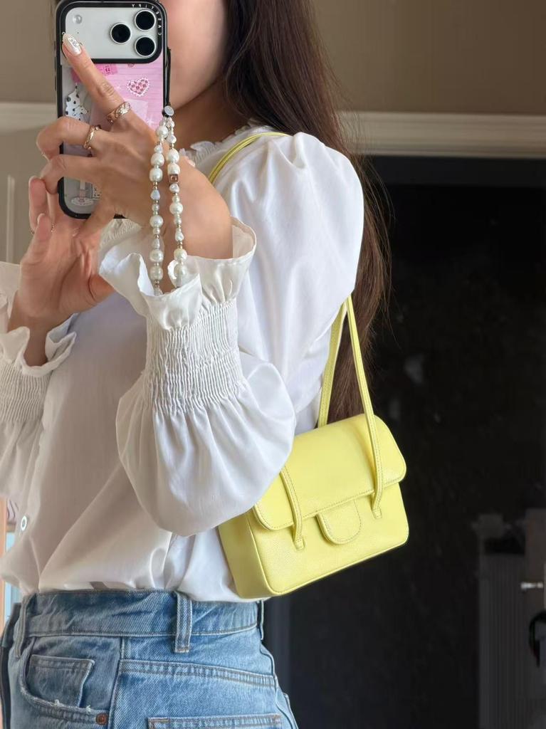26P Preppy CoCo Genuine Leather Underarm Baguette Handbag