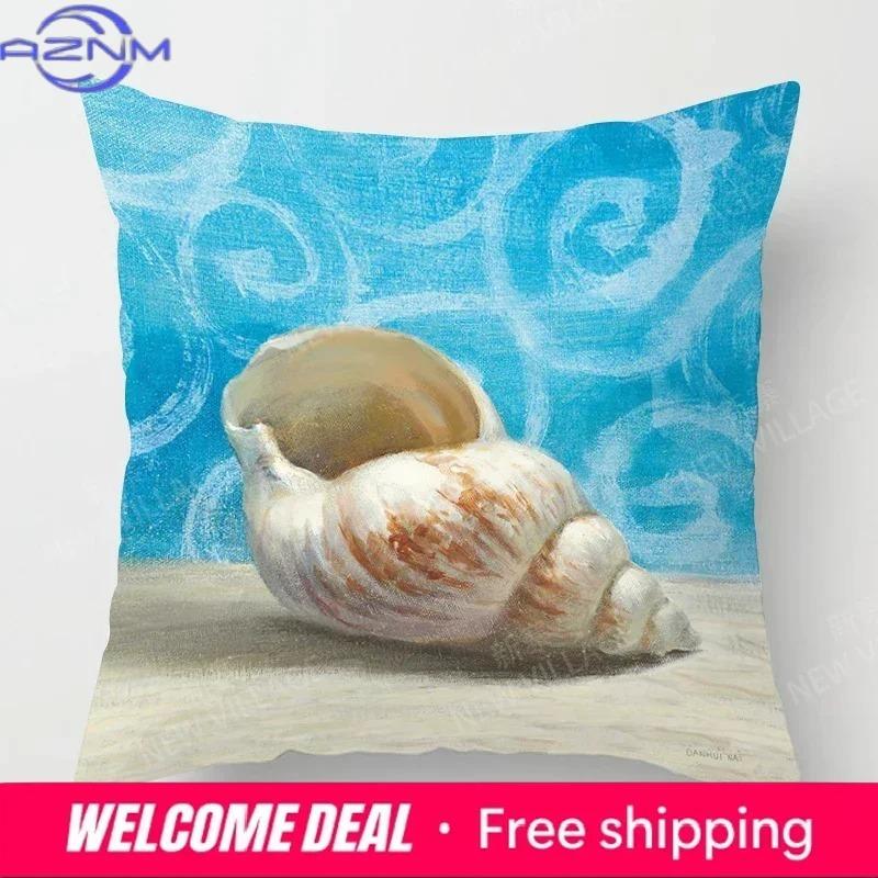 Home Decor Seashells  Starfish BeachThemed Pillow Covers Pattern Cushion Cover Suitable for Sofa Bedroom Car Pillow Cover