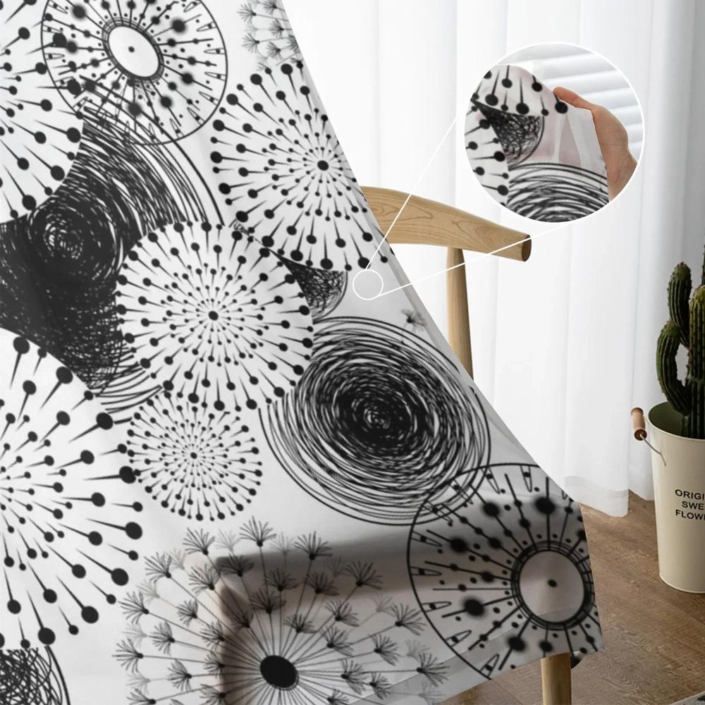 Dandelion Flower Black White Tulle Window Curtains Living Room Silk-like Fabric Yarn Sheer Voile Curtain Bedroom Cooking Area Home Decor Drape