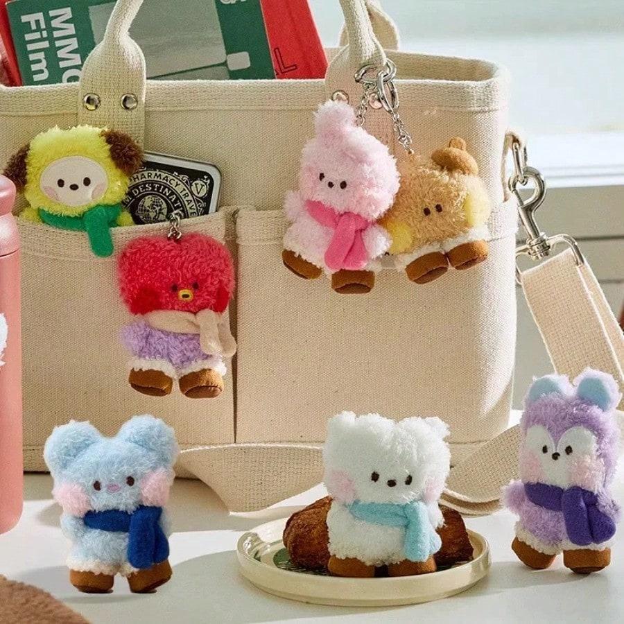 LINE FRIENDS BT21 Kpop Anime and Cartoon-themed Friends Winter Mini Scarves Snow Boots Plush Dolls Handbags and Durable Keychains