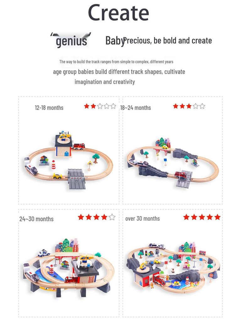 Wooden Electric Train Track & Car Building Blocks Set for Kids