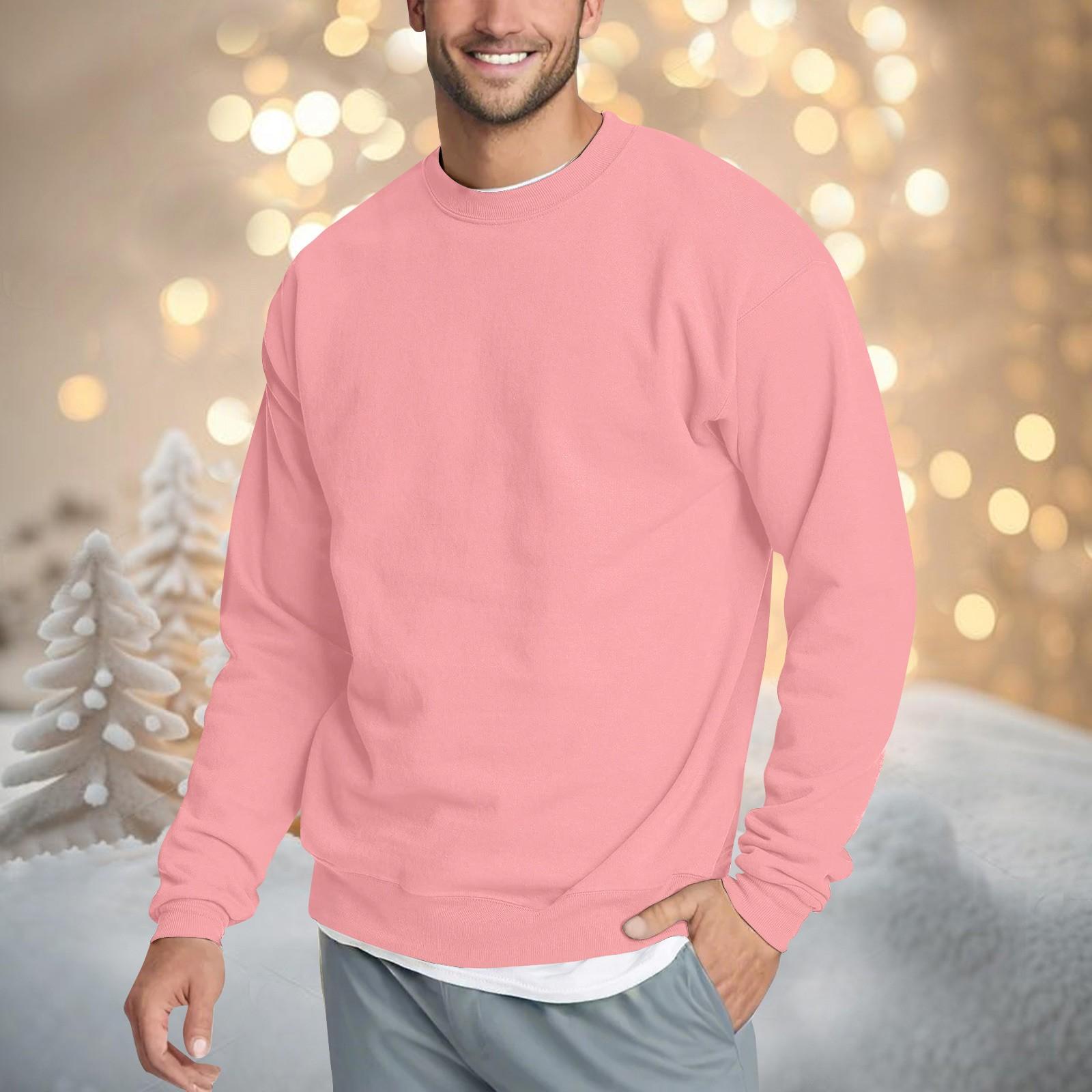 SuJu Heren Casual Mode Comfortabel Kleur Ronde Hals Pullover Sweatshirt Sweatshirt XXL roze