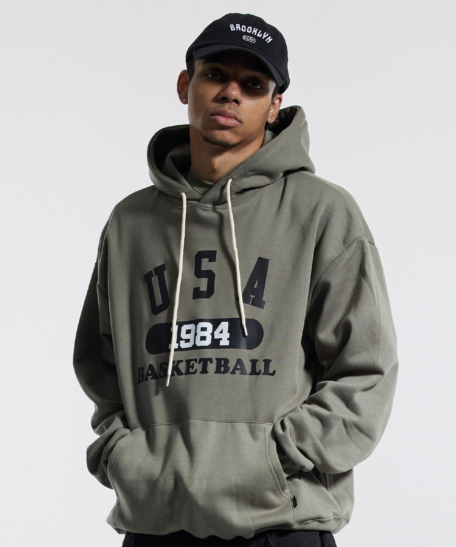 Cream Soda Lab Usa Basketball Hoodie Khaki Fleece-Lined Khaki/1(M)