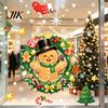Holiday Gift Ideas Christmas Static Window Sticker, Wreath Pattern Print PVC Removable Decal, Waterproof Stickers Glass Cling for Living Room Balcony