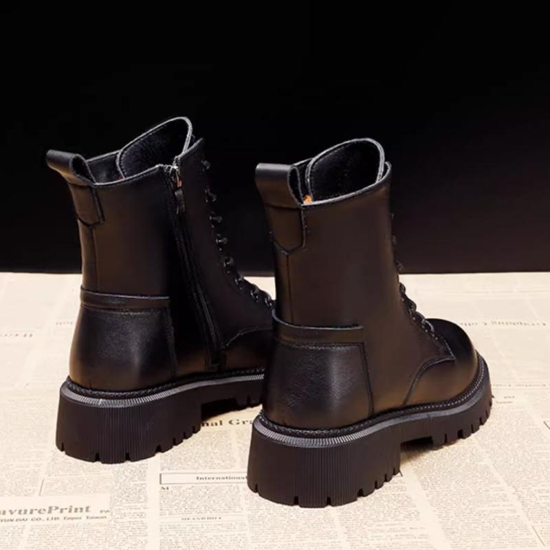 Sněhule, Krátké kožené boty Dámské Plus Sametové Zesílené Středně vysoké Vodotěsné Protiskluzové S kožešinou Integrované Zimní Teplé Bavlněné Boty a Kozačky