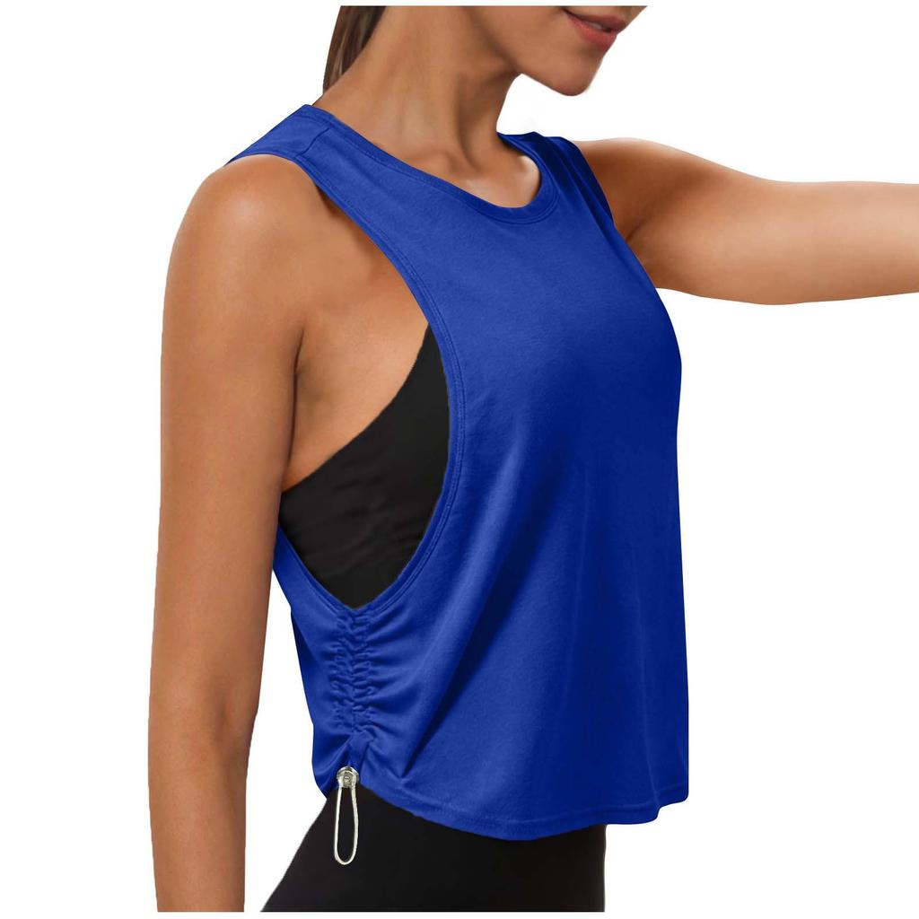 Women’s Sleeveless Loose Fit Tank Top with Side Drawstring Design Athletic Workout Shirt for Yoga Running Gym Fitness