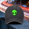Green Alien Head Print Washed Baseball Cap Adjustable Cotton Outdoor Casual Unisex Hat