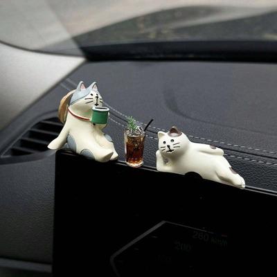 Niedliche Entspannte Katze Harz Auto Deko Ornamente