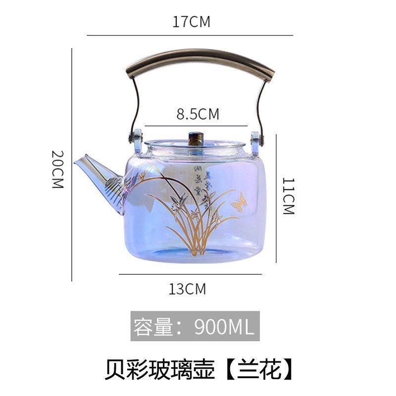 High Borosilicate Glass Colorful Handle Kettle Health - Preserving Hot Water Kettle Household Flower and Herb Teapot