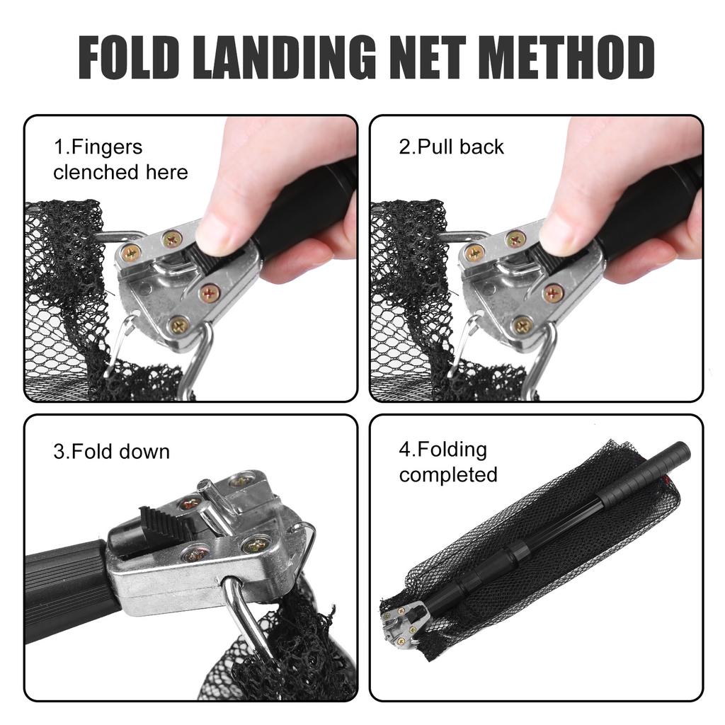 Fishing Landing Net with Telescoping Pole Handle Collapsible Telescopic Fishing Net for Freshwater Saltwater Foldable Nylon Mesh Landing Net