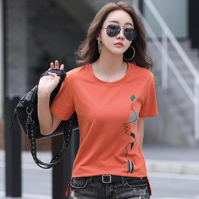 Camiseta de manga curta impressão t camisa feminina algodão coreano moda mulher roupas primavera outono topo casual camiseta femme