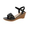 Sandalen Damen Sommer Damen Oberbekleidung Temperament Keilabsatz Römersandalen Ein-Wort-Schnalle Freizeitschuhe Übergröße Außenhandel