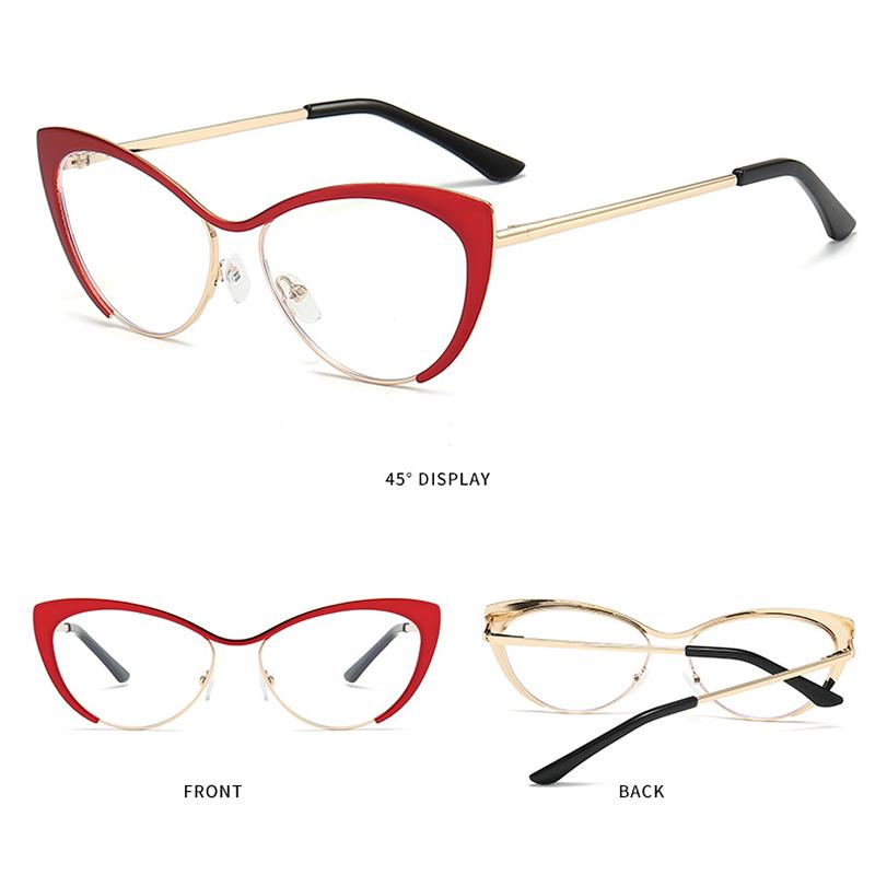 New Anti Blue Light Metal Flat Mirror Women Classic Fashion Triangle Cat Eye Glasses Retro Computer Glasses Frame