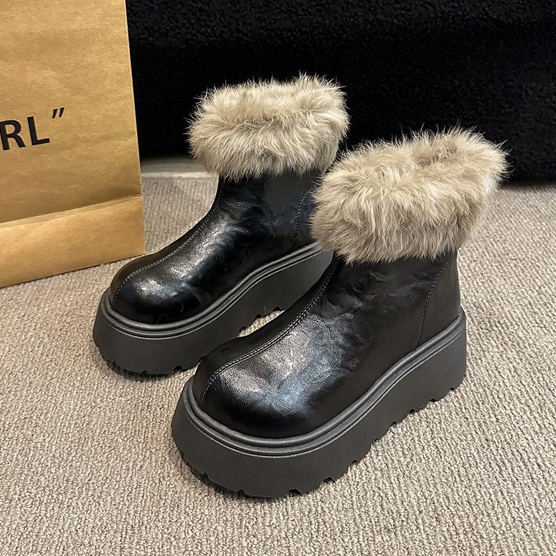 

Женские зимние теплые меховые сапоги большого размера на мягкой подошве с увеличением высоты, утепленные подкладкой, ботильоны до щиколотки, противоскользящие, для пеших прогулок, повседневные, спортивные, хлопковые сапоги 40 чёрный