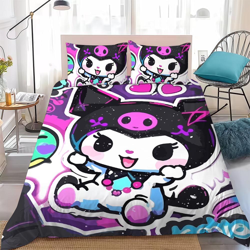 K-Kuromi Cute Duvet Cover Set Home Style Bedding Soft Laundry Cotton Bed 3 Piece Set Student Dormitory Gift