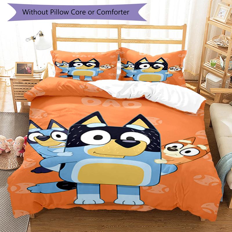 3pcs Bluey Bedding Set Duvet Cover Closure Includes 1 Duvet Cover & 2 Pillowcases, Soft and Comfortable for All Seasons.