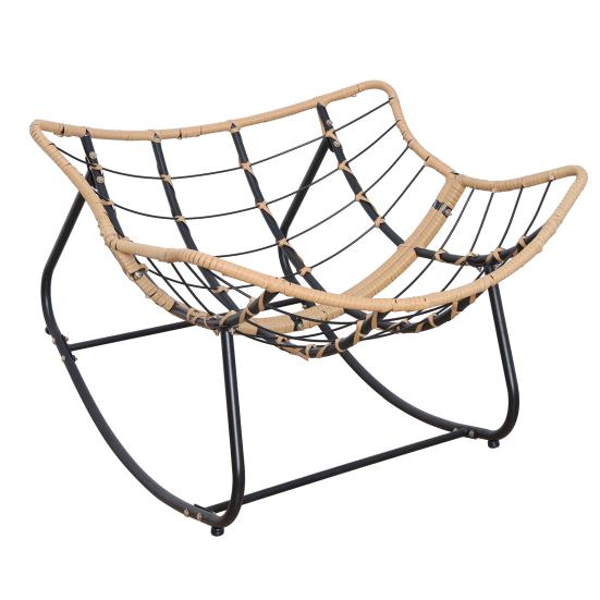 Outdoor Rattan Rocking Chair Patio Comfy Reading Chair with Oversized Cushion Indoor Recliner Wide Rocking Chair for Balcony Front Porch Grey