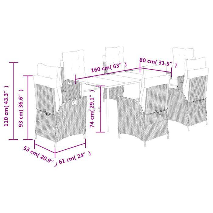 VidaXL Ensemble à Manger de Jardin avec Coussins 7 pcs, Table et Chaises avec Dossier et Repose-pied Réglables, Meubles 3213424