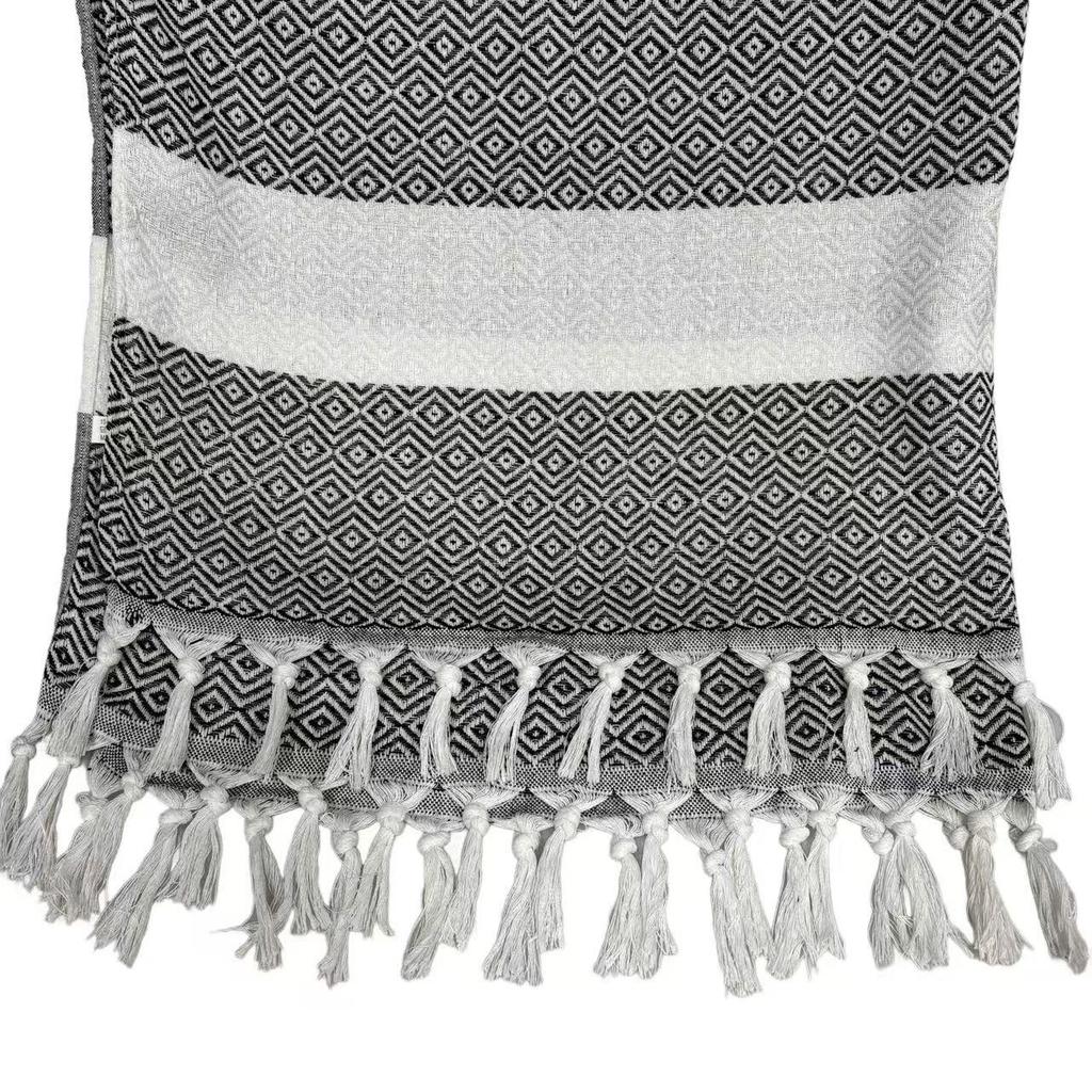 100% Cotton Turkish Tassel Beach Towel Quick-Drying Embroidery Striped Sauna Towel Tropical Style for Summer