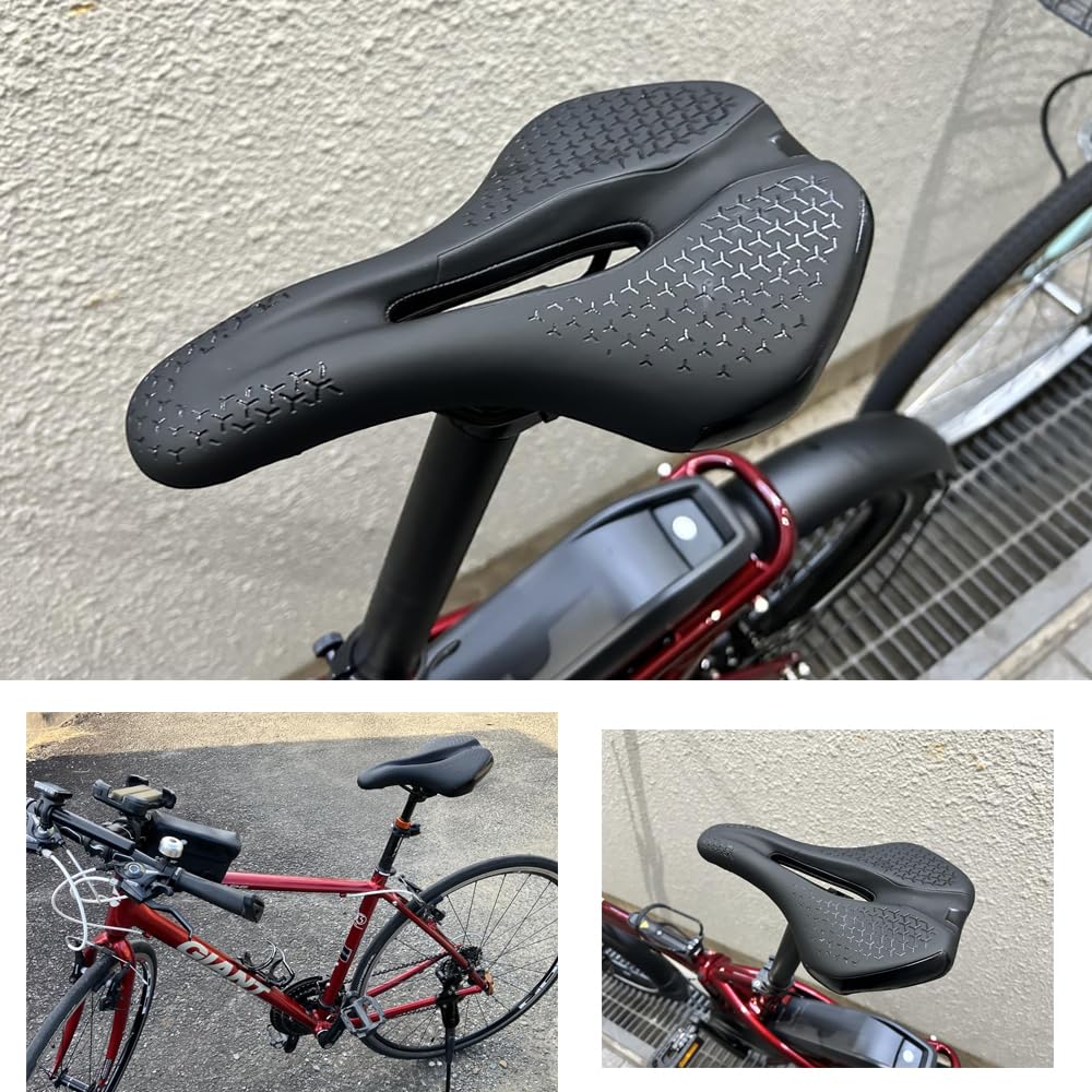 Bicycle Road Bike Saddle Memory Shock Suitable for Hybrid Bikes and Black Saddle, Cushion, Foam, Pain-Free, Absorption, Perforated, MTBs,