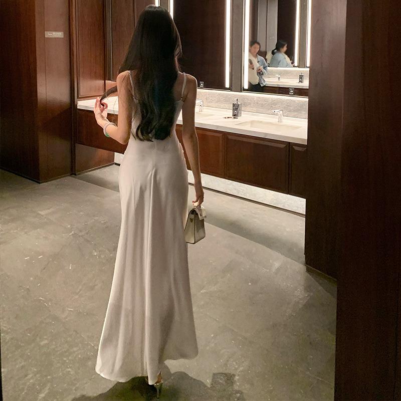 Summer Temperament French Celebrity Lace Splicing Fishbone Suspender Dress Female Slim Slim Slim Slim Hip Wrap Evening Dress Dress