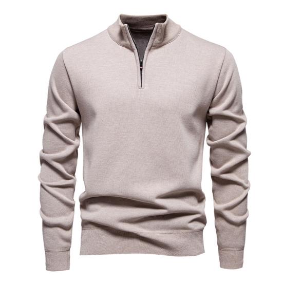 

Мужской свитшот со стойкой, на молнии, с половинной планкой, с длинным рукавом, пуловер, топы однотонные, осенне-зимние теплые топы M бежевый