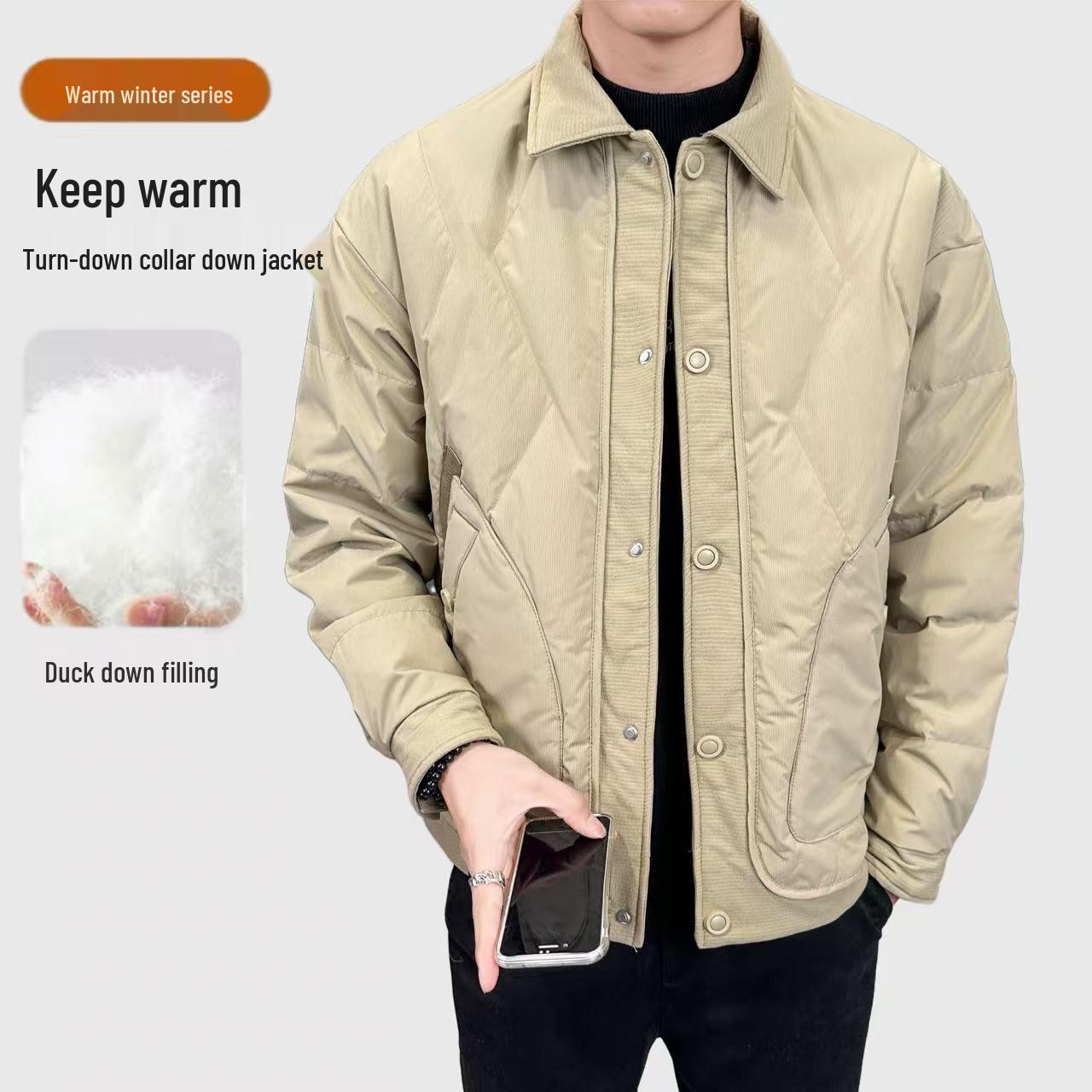 Men s Trendy 2026 Lightweight Lapel Down Jacket - Warm, Short, Thickened Winter Coat M (Below 60 kg)