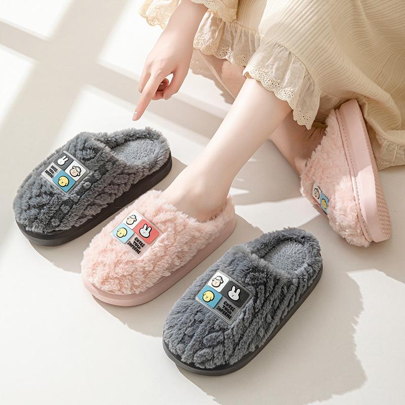 Cotton Slippers Women's Autumn and Winter Bag Head Plush Thickened Soft Bottom Non-slip Couple Home Slippers Men's Thick Bottom