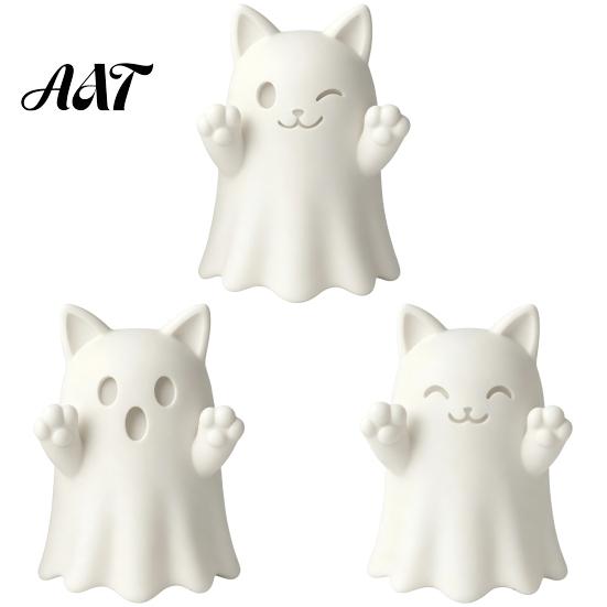 Hand Painted Craft Kits 3D Printed Cute Ghost Cat Figurine, Wink Smile Surprise Spooky Halloween Decor, Unique Party Table Decorations Blank White DIY
